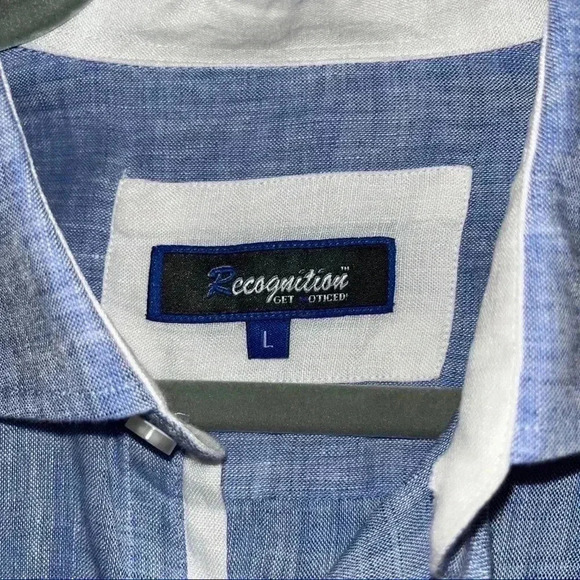 Recognition 100% Linen Mens Blue button down short sleeve shirt ❤️ - Picture 2 of 8
